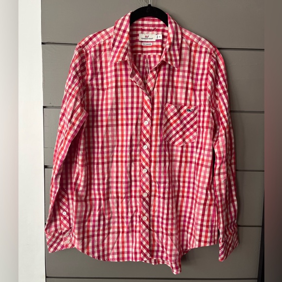 Vineyard Vines Cashmere Cotton Pink Candy Cane Gingham Button Up Shirt Top sz 10 - Picture 2 of 7